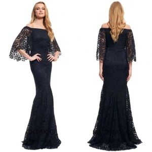 Theia Couture Off The Shoulder Floral Lace Mermaid Gown